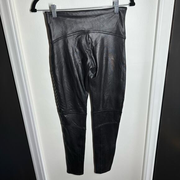 Spanx Women's Black Moto Faux Leather Liquid Leggings Size Large Vegan Staple - Picture 5 of 10